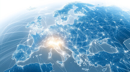 Global Connectivity: The image showcases a digital representation of global network, with interconnected lines illuminating the world map. Demonstrating the interconnectedness of our world.