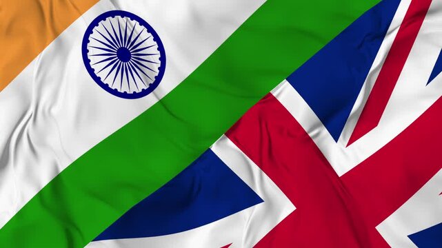 India United Kingdom flag animation seamless loop. 4K High Resolution