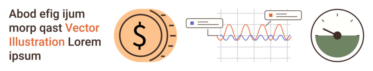 Financial planning, data analysis, economics, statistics, budgeting, market dynamics. Dollar symbol, trend graph gauge meter. Financial planning and data analysis concept
