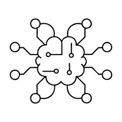 Outline of a cloud brain connected to circular nodes icon on transparent background
