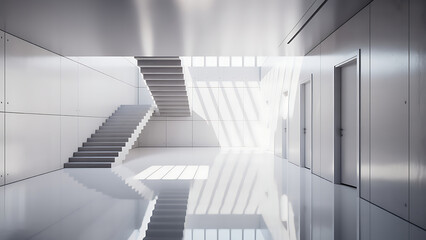 Obraz premium Contemporary office interior with bright sunlight streaming through windows