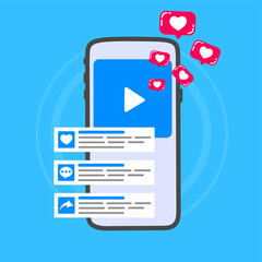Social Media Mobile Interface with Likes, Comments, Share and Video Player Icon