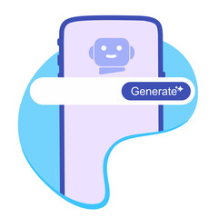AI Generate Button on Smartphone. smartphone screen with an AI chatbot icon and a “Generate” button.