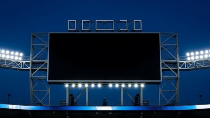Large blank scoreboard at a stadium at night with bright floodlights.