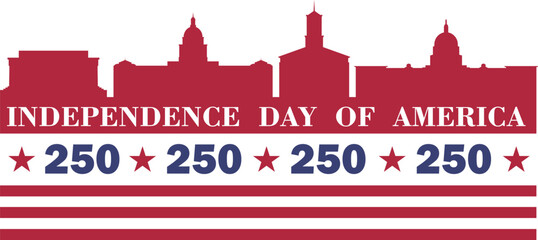 250 years Anniversary card design. 250th anniversary sticker, label, tag, badge to celebrate Independence Day of America on 4th July