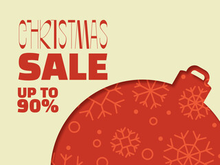 Christmas sale card 90% with red ornament and vintage-style discount design. Part of a festive Christmas holiday sale banner illustration set.