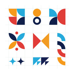 Vibrant Geometric Shape Collection in Blue Orange and Red for Modern Design