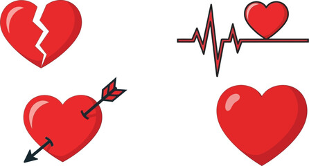 A collection of heart icons depicting love heartbreak and vital signs