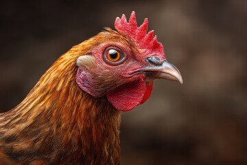 Intimate close-up of a bantam chicken head showing rich feathers and vivid eye