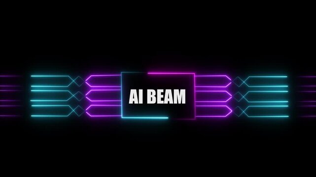 Networking chip icon futuristic neon circuit board AI BEAM animated. on black background. Motion graphic of digital logo with futuristic technology.4k video black background animated...