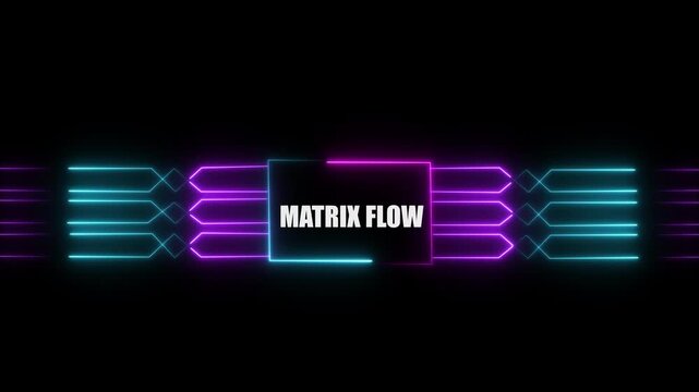 Networking chip icon futuristic neon circuit board MATRIX FLOW animated. on black background. Motion graphic of digital logo with futuristic technology.4k video black background animated...