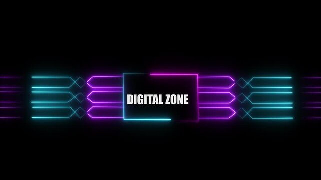 Networking chip icon futuristic neon circuit board DIGITAL ZONE animated. on black background. Motion graphic of digital logo with futuristic technology.4k video black background animated...