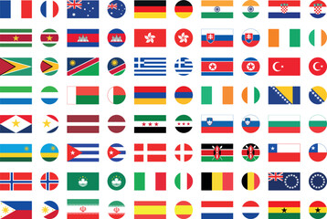 All countries flag set. National flags in circle shape. National flags set. Flags of countries