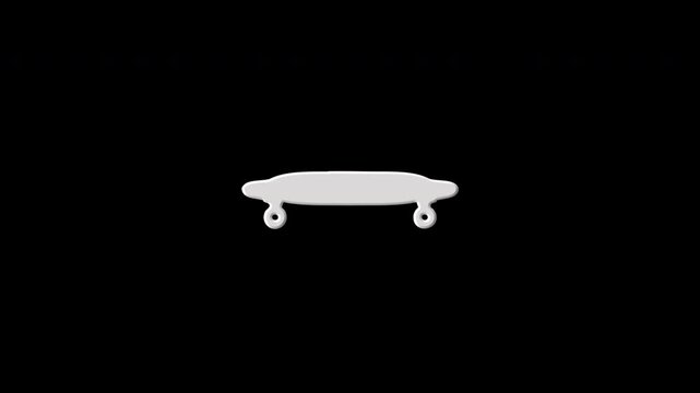 Skateboard appearing and disappearing with glitch effect on black background