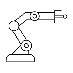Outline drawing of an industrial robotic arm with joints on transparent background