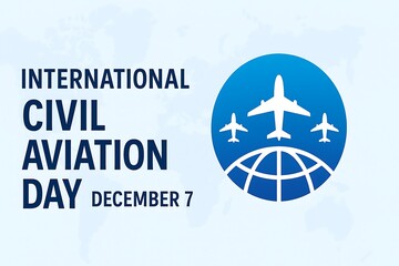 International civil aviation day december 7th with airplanes and globe