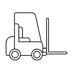 Simple outline drawing of a forklift truck in black and white on transparent background