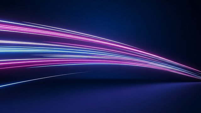 Abstract background with neon light trails in pink and blue on a dark surface design element