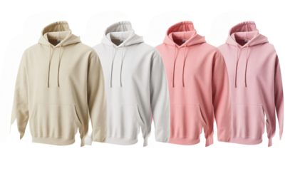 Stylish hooded sweatshirts in neutral colors for apparel mockups