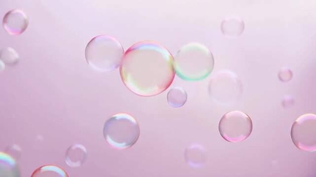 柔らかな水色の背景にシャボン玉がふわふわ飛ぶ