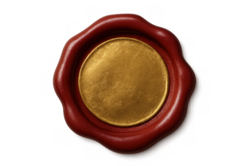 Red sealing wax stamp with blank gold metallic coin for certificate, document, invitation, or decree