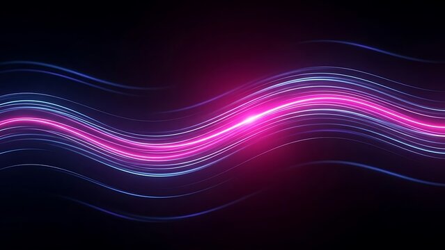 Abstract neon light trails with pink and blue hues against a dark gradient background design effect