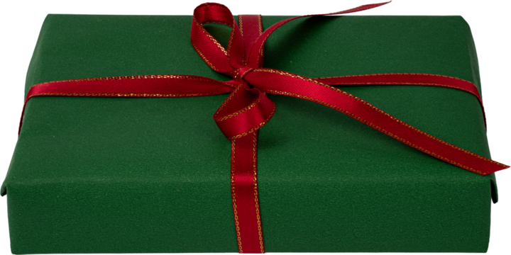 Green Wrapped Gift Box with Red Ribbon Bow
