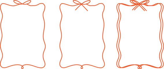 A set of red ribbon bows, borders, and hearts is used as a festive vector illustration for a Valentine's Day or Christmas card design