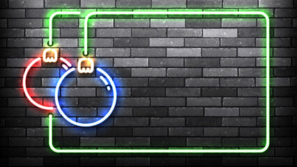 Vector neon frame with Christmas balls isolated on wall background.
