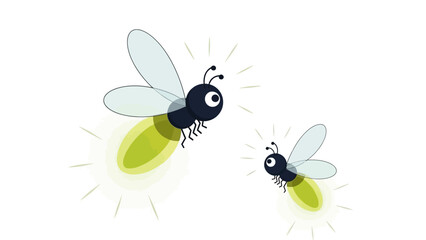 Cute fireflies flat design vector illustration