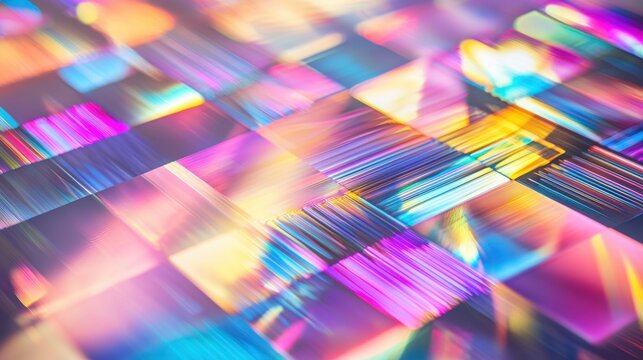 Diffraction grating spectra overlapping spectral arrays brilliant jewel tones geometric formations organic rhythm overhead perspective neutral gradient background distribution