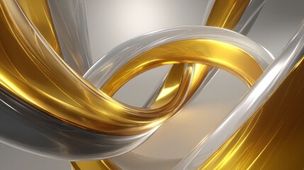 Abstract intertwined golden and silver metallic ribbons creating a dynamic design
