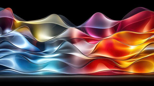 Wavelength interference bands creating dynamic colorful wave patterns with laser light refraction and optical physics demonstration on dark background