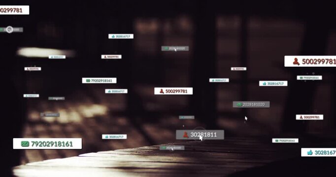 Incoming feed spawning floating numeric labels, cursor circling and marking tags for selection