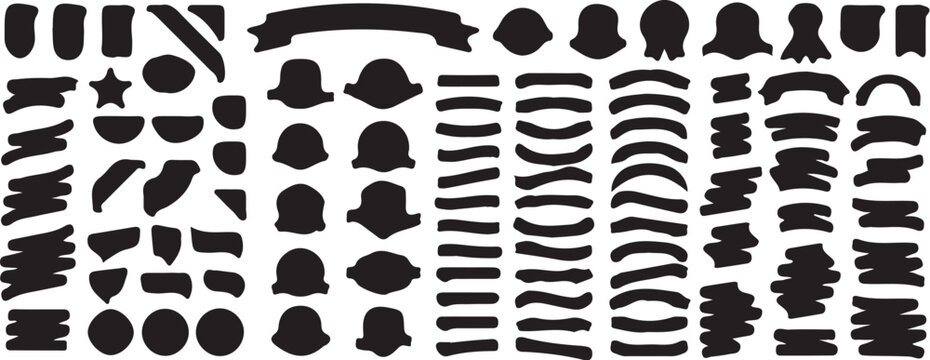 Collection of decorative ribbon elements and banners. A versatile set of graphic elements featuring various styles of ribbons, bows, and banners for design projects.