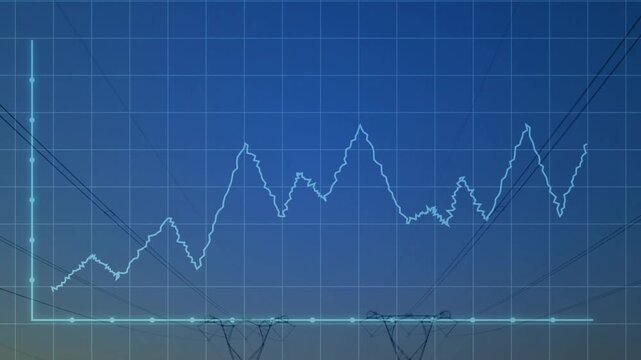 left axis pulse starting cyan jagged line drawing right over grid towers forming showing grid load