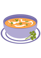 Creamy Pumpkin Soup Bowl with Sour Cream Swirl and Parsley – Cozy Autumn Soup Vector Illustration