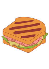 Cute Grilled Ham & Cheese Sandwich with Lettuce – Kawaii Toasted Sandwich Vector Illustration