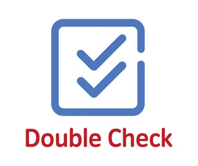 A blue square icon with two checkmarks inside represents the concept of a double check.