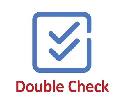 A blue square icon with two checkmarks inside represents the concept of a double check.