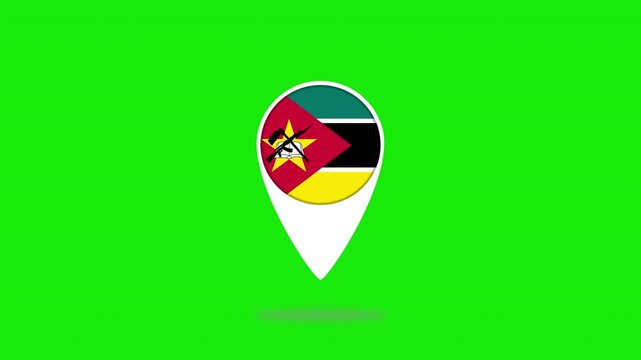 Mozambique flag location pointer bouncing on green screen