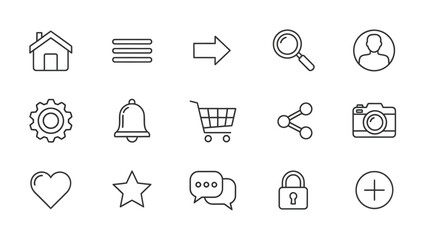 Fototapeta premium Modern collection of essential user interface outline icons for web and mobile applications