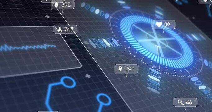 Glowing radial HUD on alert arrival, badges clustering, updating counts, visualizing engagement