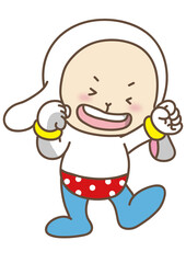 Excited Kawaii Genie Bunny Cheering with Fists Raised – Happy Chibi Rabbit Vector Illustration