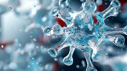 A close-up view of a coronavirus cell with a bokeh effect, showcasing its structure and detail.