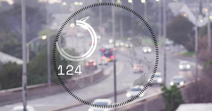 HUD fading into view, showing rising counter and rotating ring visualizing traffic flow