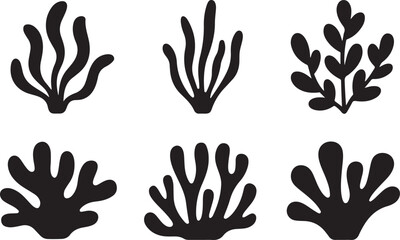 Obraz premium Collection of silhouettes of seaweed and sea plants in simple cartoon style