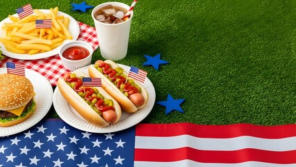 Fourth of July Picnic with Classic American Foods and Patriotic Decorations