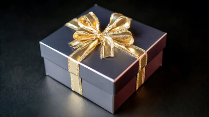 Obraz premium Elegant gift box with golden glitter ribbon bow, presenting a luxurious surprise, celebrating special occasions, holidays, and anniversaries