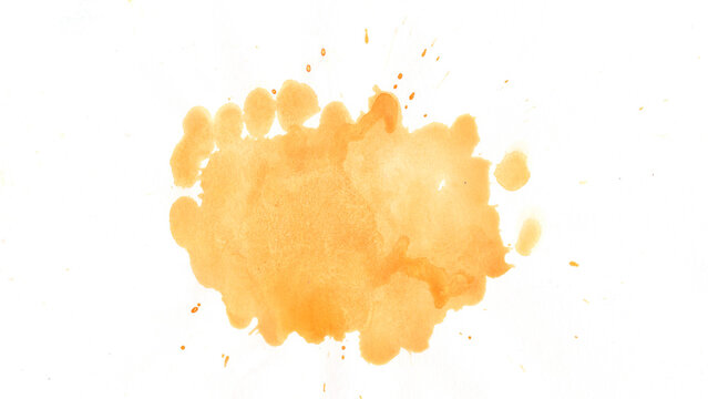 Soft peach orange watercolor splash abstract element with delicate splatter on white background